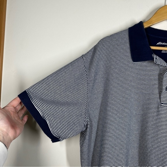 Eddie Bauer Short Sleeve Classic Polo in Navy Stripe XXL - Picture 2 of 10